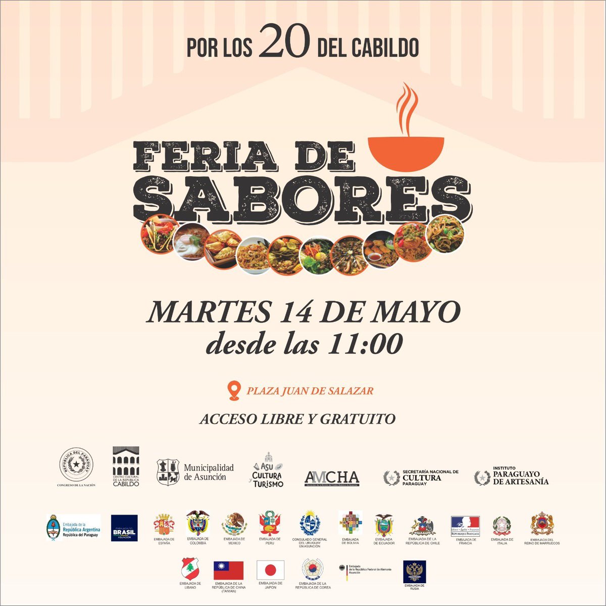 Para conmemorar la independencia de nuestra nación hermana🇵🇾 y el 20º aniversario del Centro Cultural 'El Cabildo', estaremos presentes el próximo martes 14 de mayo a partir de las 11:00hs en la plaza Juan de Salazar #FeriadeSabores! ¿Te gustaría probar las exquisitas…