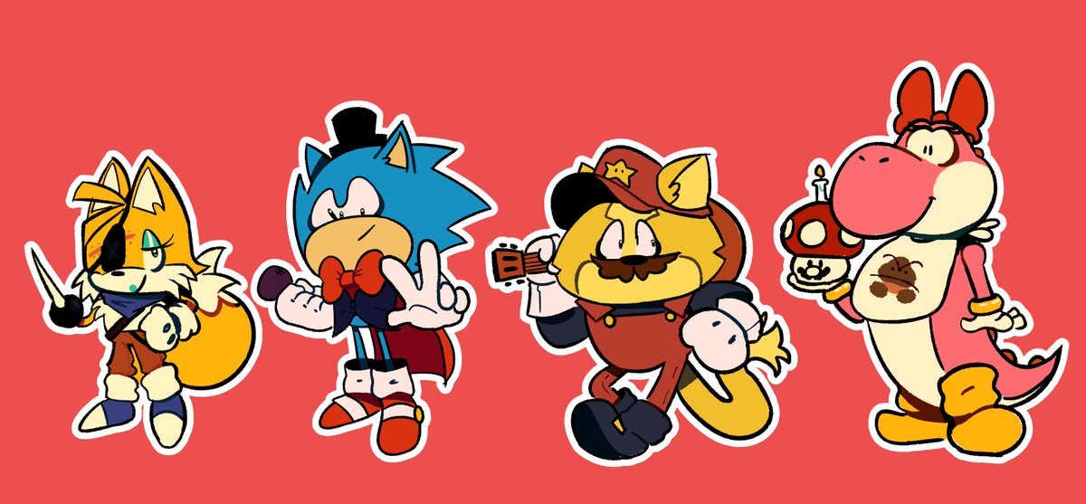 We are Starting Re-Paradox with a Bang! our official cast designs for part of the act 1 crew! Sonic, Mario, Yoshi and Tails. we will go more into Detail in the replies commissioned from the Amazing @PepoPepito7 #FiveNightsAtFreddys #Fnaf #SonicTheHedgehog #FiveNightsAtSonics