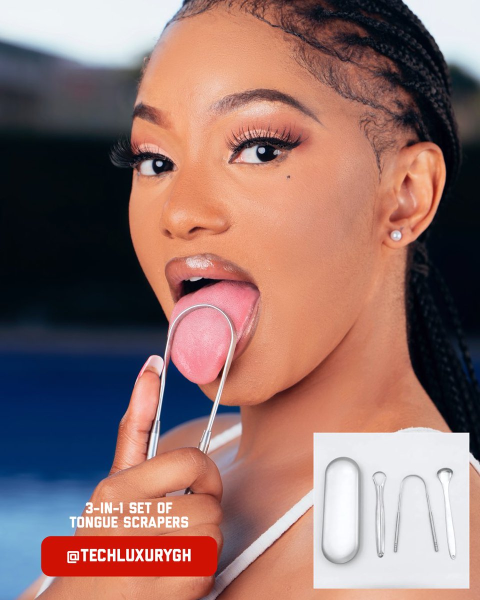TechLuxuryGH's tweet image. High Quality Medical Grade Stainless Steel 3-in-1 Tongue Scraper With Travel Case
===========
GH¢ 100
===========
Scraping the tongue helps remove build-up of plaque, toxins and bacteria which helps to eliminate bad breath.
===========
DM or WhatsApp 055 837 9913 to Order
