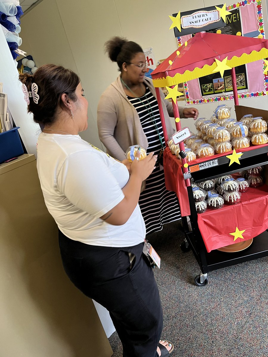 #latepost Our Huskies deserve the best! Grab and Go Breakfast from our partners at the Crossing Church, Room Service to fuel the day, and Bundt cakes after team meetings. Shout out to Ms. Imhoff for the fabulous cart! You let your creativity shine! @hearnehusky