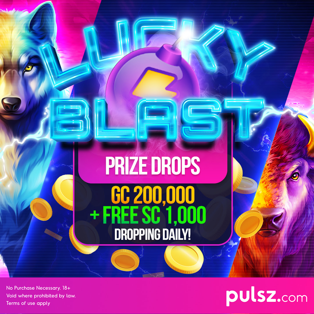 200,000 Gold Coins + 1,000 FREE Sweepstakes Coins will drop every day this week. Play smokin’ slots for YOUR chance to catch a Lucky Blast prize drop 🙌 Learn more: pulsz.com/promotions/luc…