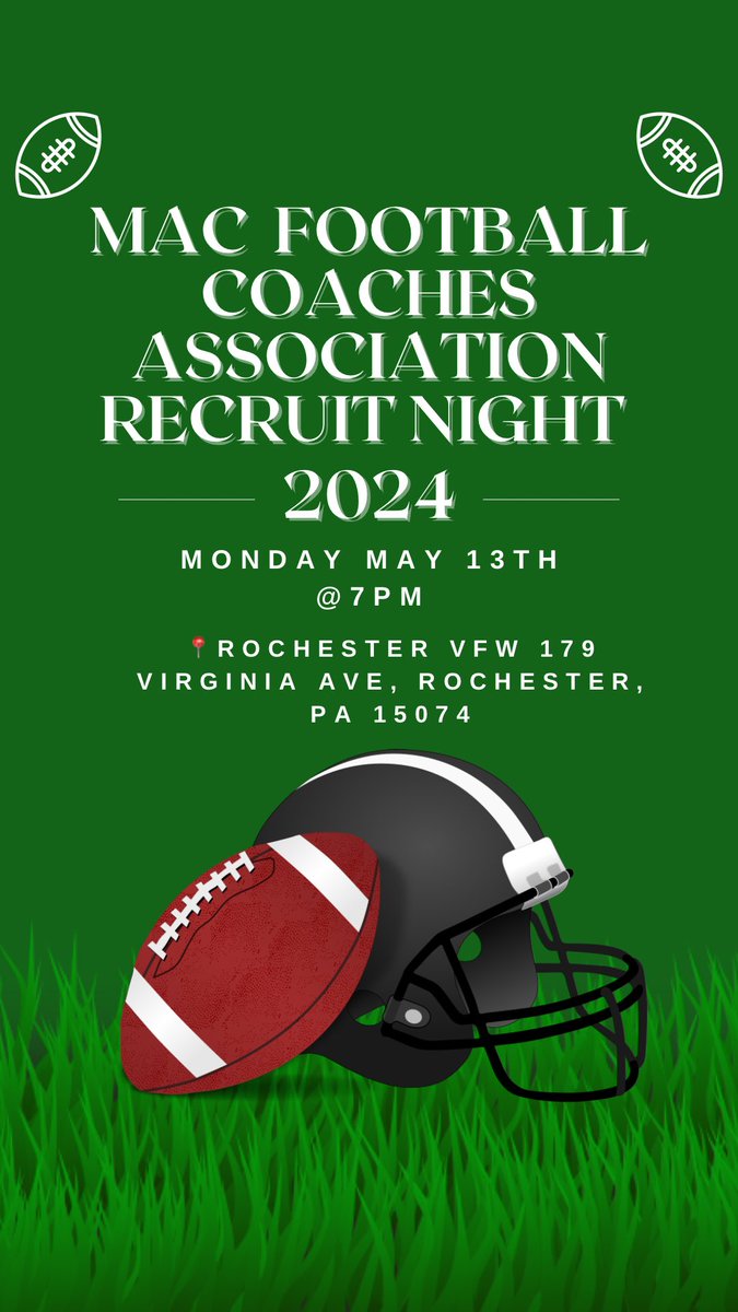 Mike Rittelmann (@mrittcgs) on Twitter photo ๐จCollege Football Coaches recruiting the WPIAL/Beaver County Area
๐ MAC Football Coaches Association
Recruit Night
๐Monday May 13th โก๏ธ Rochester VFW
Schools that will be in attendance โฌ๏ธโฌ๏ธ
โ
<a href="/AmbridgeA/">Ambridge Athletics</a>
โ
<a href="/BeaverBobcats/">Beaver Bobcats</a>
โ
@bhawkqbclub
โ
<a href="/BFHSTigers/">Beaver Falls High School</a>
โ
๐จCollege Football Coaches recruiting the WPIAL/Beaver County Area
๐ MAC Football Coaches Association
Recruit Night
๐Monday May 13th โก๏ธ Rochester VFW
Schools that will be in attendance โฌ๏ธโฌ๏ธ
โ
<a href="/AmbridgeA/">Ambridge Athletics</a>
โ
<a href="/BeaverBobcats/">Beaver Bobcats</a>
โ
@bhawkqbclub
โ
<a href="/BFHSTigers/">Beaver Falls High School</a>
โ