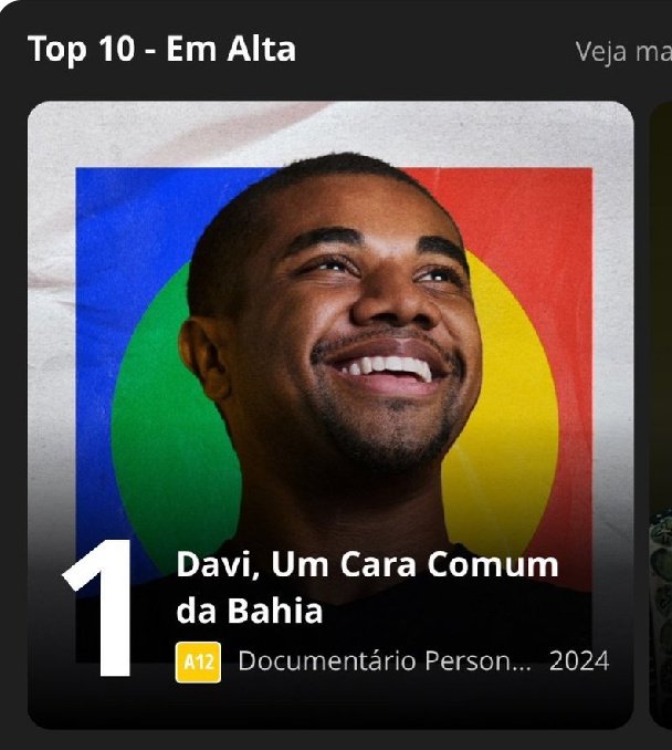Daví é top 1 na #globoPlay  . Campeão demais ! 
#UmCaraComumDaBahia
#TeamDavi