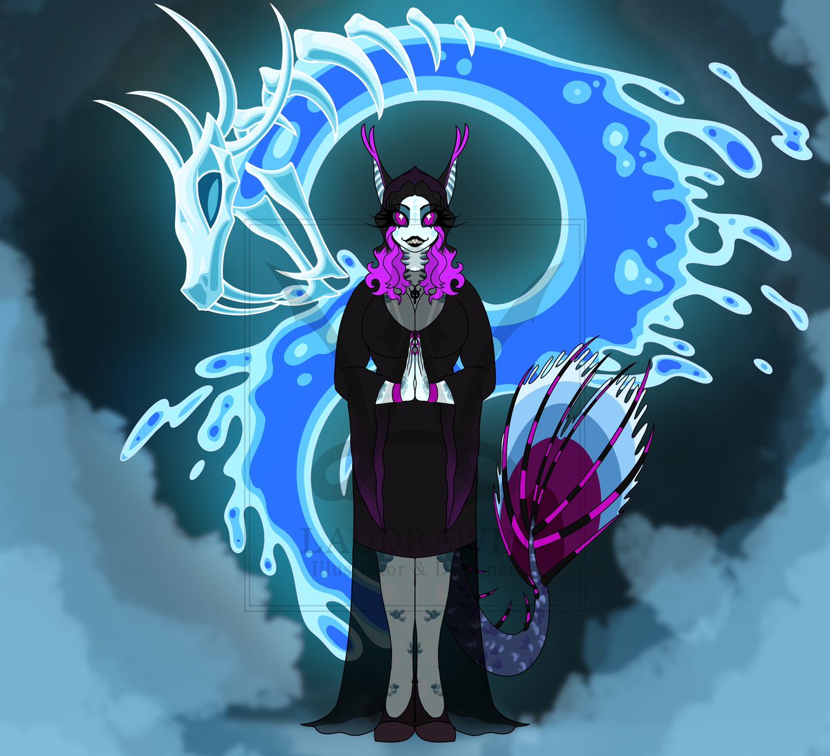 laudrawin's tweet image. Duvessa, @spaceybombshell ‘s self insert sinner! 

She’s an ice-water mermaid and I took the artistic freedom of giving her an ice_p-water snake! 🤩

Hazbin Hotel designs are limited to this month only,so if you want yours hit my DMs! 💕