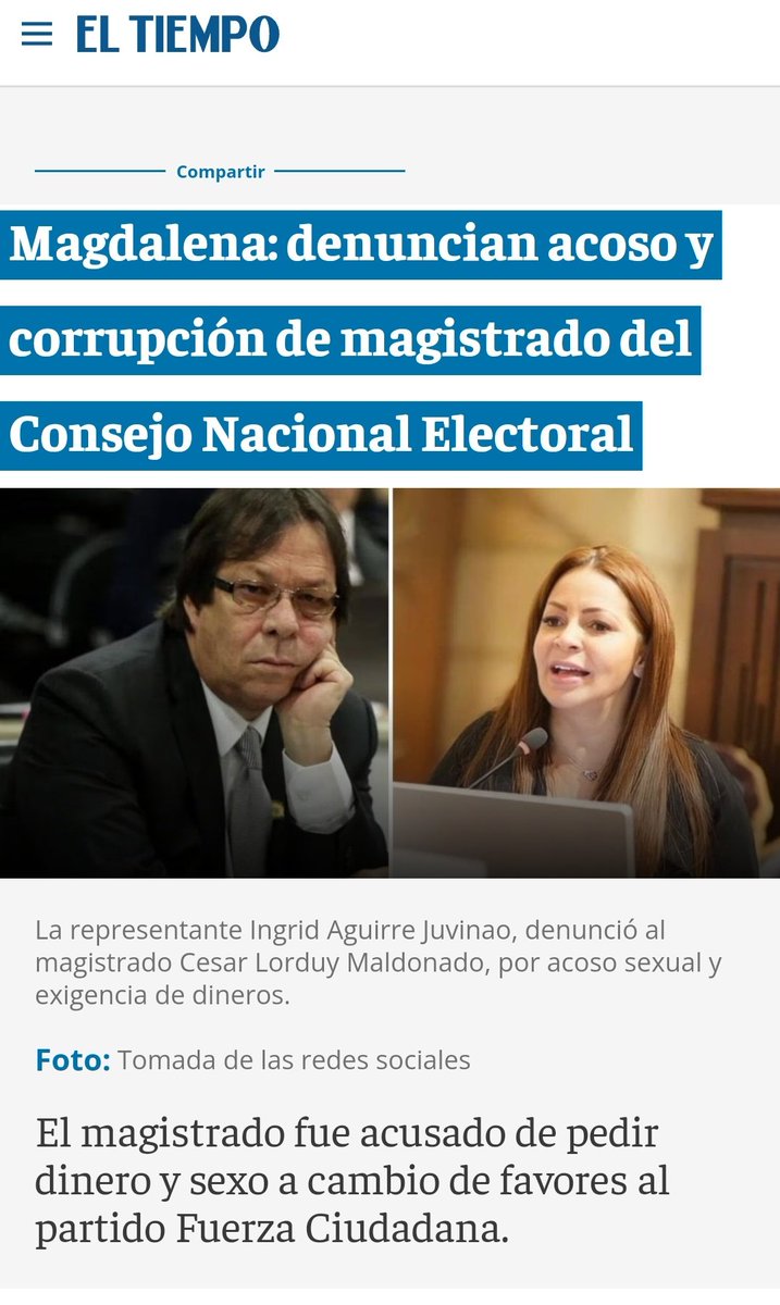 Otra más, el señor Cesar Lorduy, uno de los encargados de la investigación contra @petrogustavo en el @CNE_COLOMBIA, fue denunciado por acoso sexual y corrupción. ¿Qué clase dr magistrados tiene el @CNE_COLOMBIA y con qué cara investigan al Presidente de Colombia?