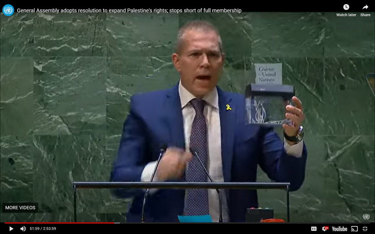 Not sure if Israel’s UN ambassador Gilad Erdan's performative act of shredding the UN Charter and calling all 143 countries who voted YES in backing Palestinian statehood 'Jew haters' gained #Israel any friends. Well done @SenatorWong
