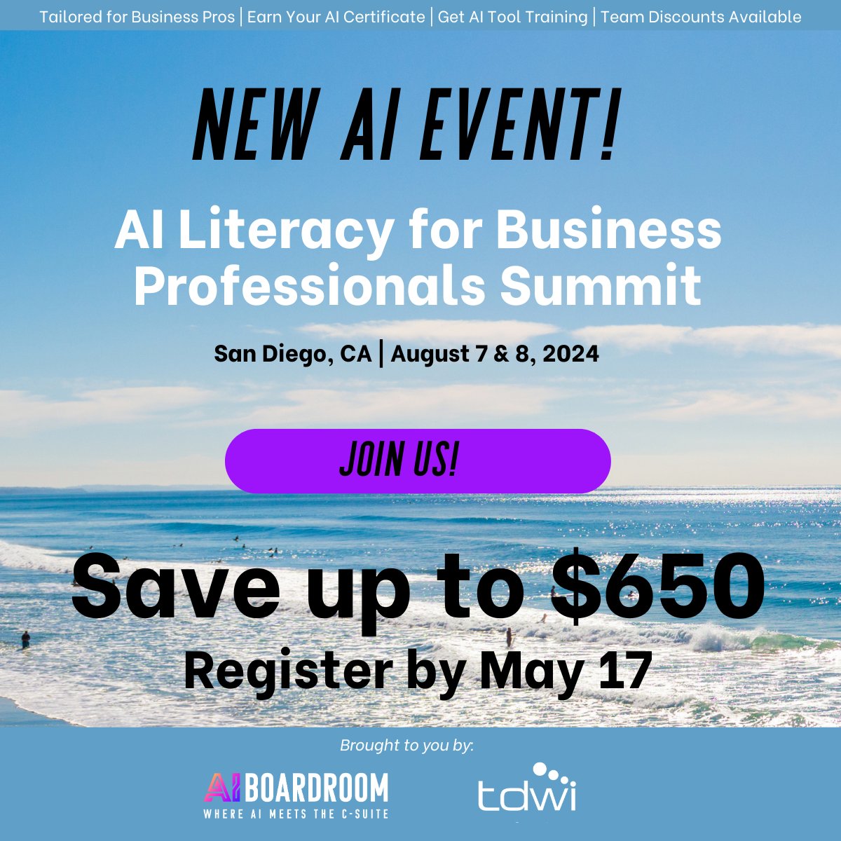 So thrilled to share our new AI Literacy for Business Professionals summit! Please pass this on to anyone you know who wants to learn more about using AI &amp; generative AI with a work/business focus. Includes tool training and practical use cases! aiboardroom.com/events/ailiter… #AI