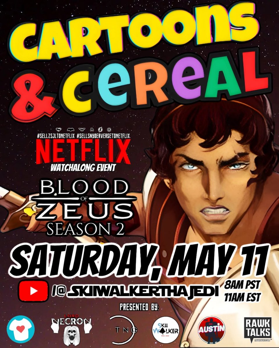 TOMORROW MORNING!!! @SkiiwalkerTweet is back with another installment of Cartoons & Cereal!!! Boot up your @netflix and join us LIVE at 8am PST / 11am EST for @BloodofZeus Season 2!!! #SellZSJLtoNetflix #SellSnyderVerseToNetflix