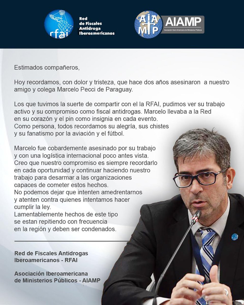 Hoy recordamos, con dolor y tristeza, que hace dos años asesinaron a nuestro amigo y colega Marcelo Pecci de Paraguay.