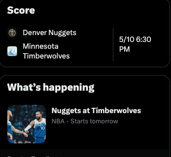 Timberwolves/Nuggs tonight AND tomorrow. Amazing work X What's Happening.