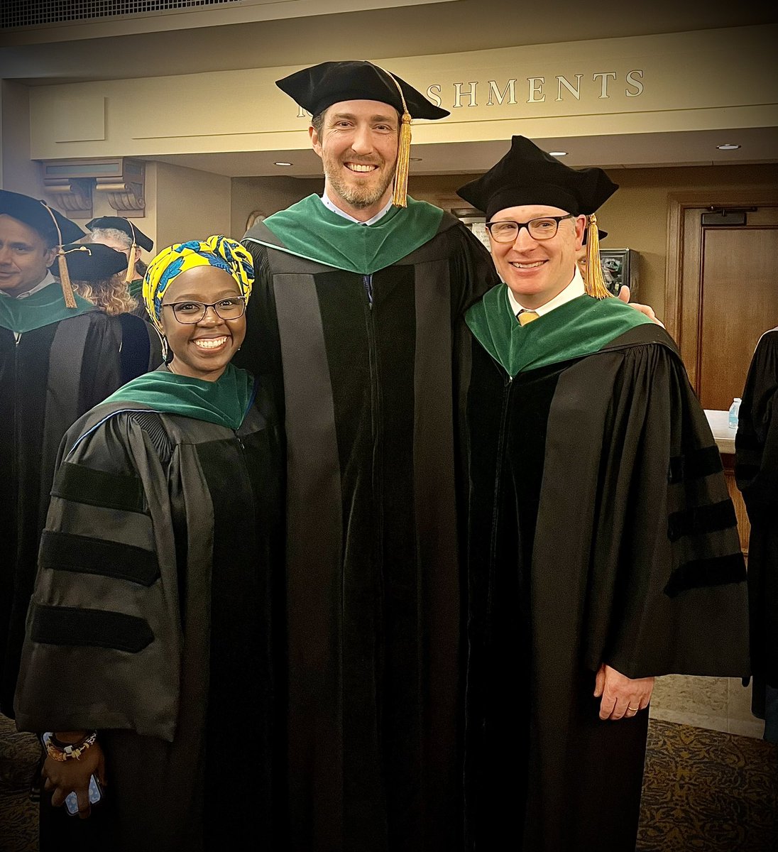 At @UMichMedSchool graduation with the commencement speaker @DGlaucomflecken and Dean Gifty Kwakye! Congrats to all the graduates! Go Blue!