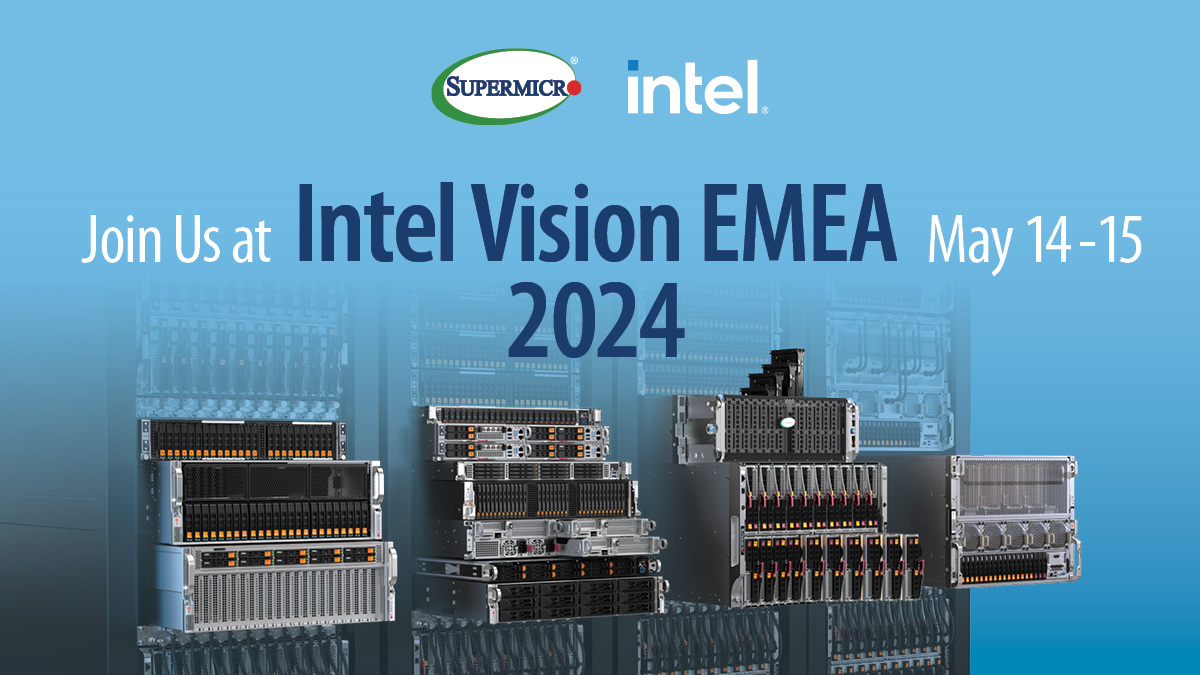 📢#Supermicro will attend Intel Vision EMEA 2024 in #London! 📍Visit us at booth #S3, located in the AI Solutions Today area, where we'll be showcasing our latest innovations in #AI, #Edge, #Cloud, and more! 📅May 14-15, 2024 Learn more: hubs.la/Q02wQNxk0