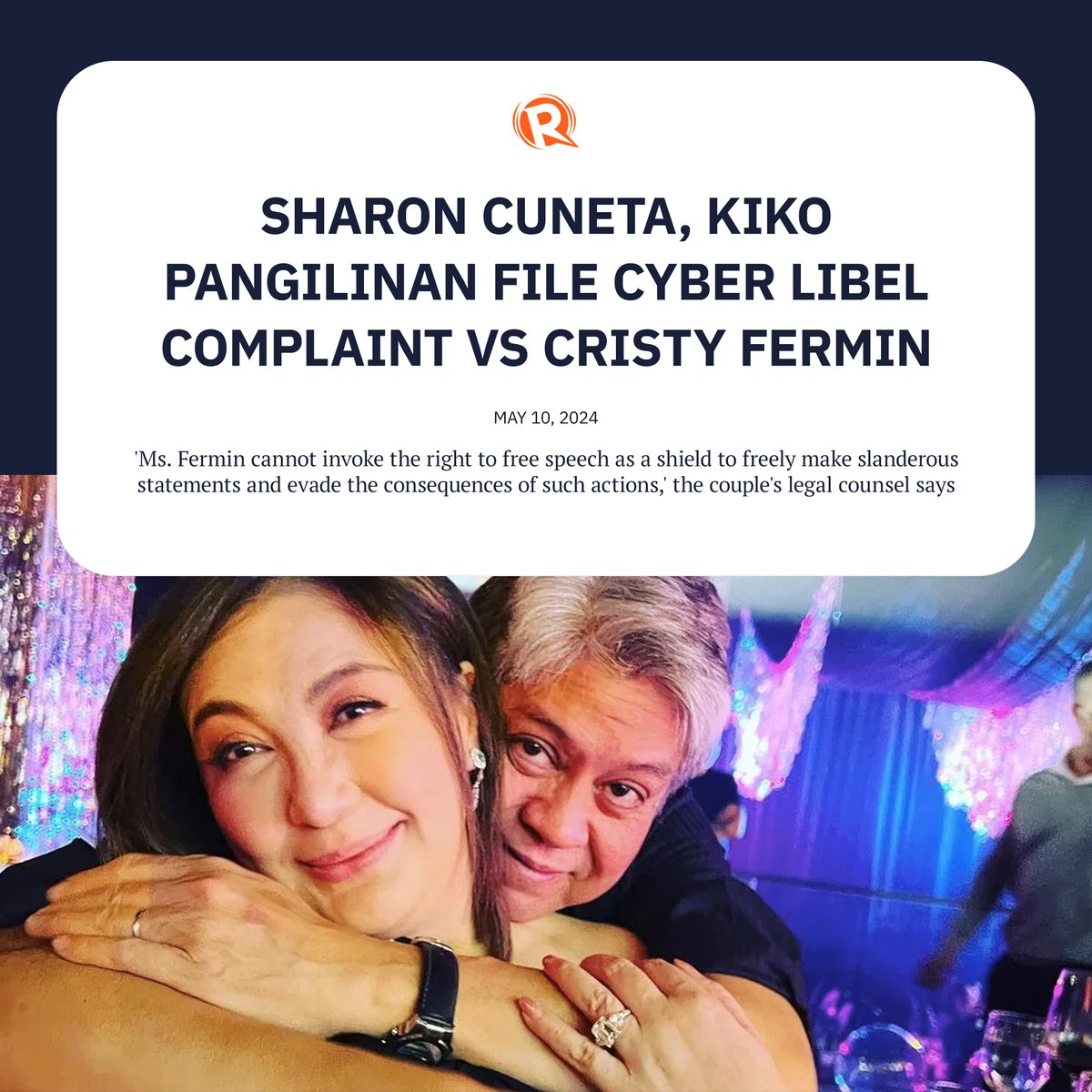 According to the couple’s legal counsel, Cuneta and Pangilinan decided to file the complaints as they say they have been subjected to “humiliation and ridicule” after Fermin spread malicious statements against them. trib.al/3EAd8J5