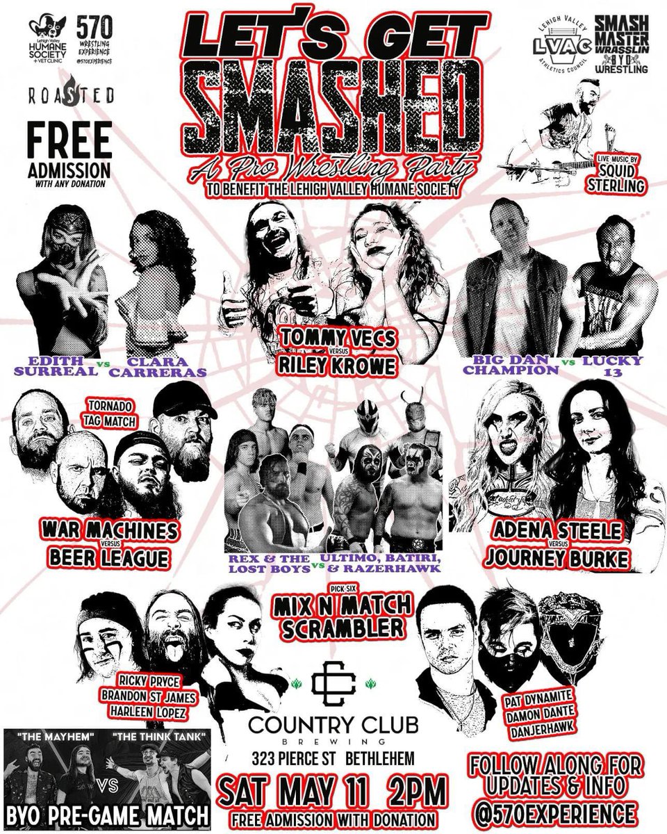 Tomorrow in Bethlehem, @the_LVAC and @SmashMaster570 have at least eight bad ass women on their card. And it’s free. Lawyer, nurse, amateur wrestler, art prodigy and at least one nice derrière if you’re into that sort of thing. And some guys are on the card too I think