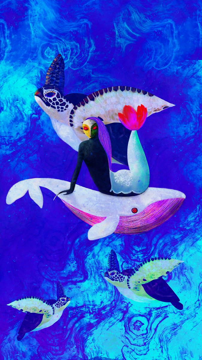 #NOXGalleryLISBON2  🇵🇹 
“Splashing' a story with seaturtles and the white whale” 

“The noble and legendary sea turtles involved with the well-being of the marine ecosystem and the majestic beluga whale of a blooming mermaid's guide.”

Welcome to the imaginary of my oceanic