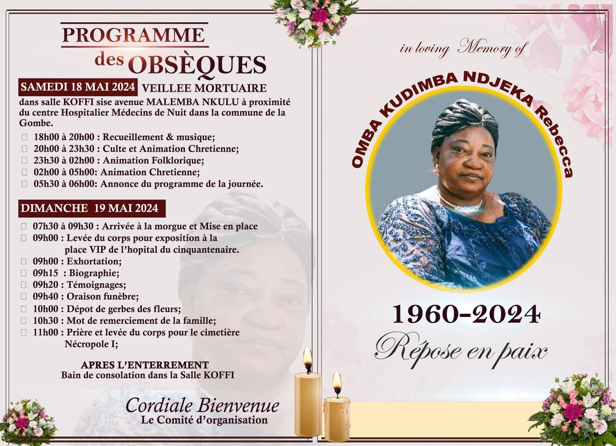 #PAGE_NOIRE : Le programme des obsèques de la maman du Président du Mouvement Congo en Avant ( MCA ) KAS KASONGO KALALO @KasongoKas se présente comme suit : Mes sincères condoléances au Président @KasongoKas 🙏🏿