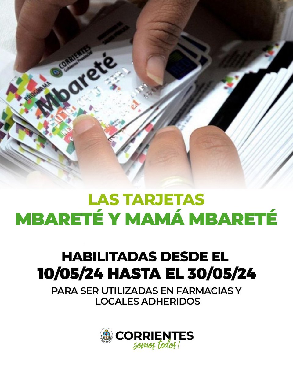 ¡Atención! Se encuentran habilitadas las tarjetas Mbareté y Mamá Mbareté para ser utilizadas por sus beneficiarios. 💳