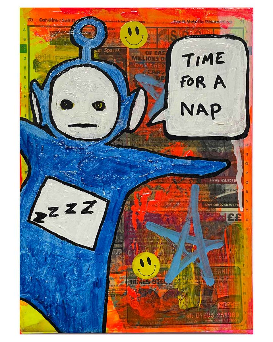 Good Night Peeps! Time For A Nap Painting by Barrie J Davies 2024, Mixed media on Canvas, 21 cm x 29 cm, Unframed and ready to hang. #sleeping #sleep #barriejdavies barriejdavies.info/products/time-…