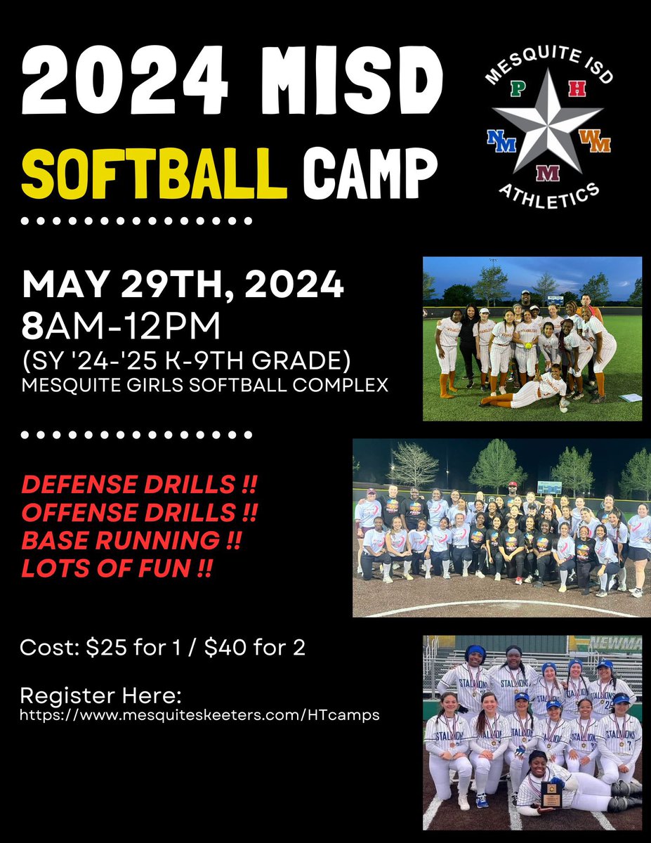 Come work on your skills and have FUN with us‼️🥎 #MISDExcellence #MadeInMesquite @LadySkeeterSB @NorthMesquiteHS @PoteetSoftball @WestMesquiteSB
