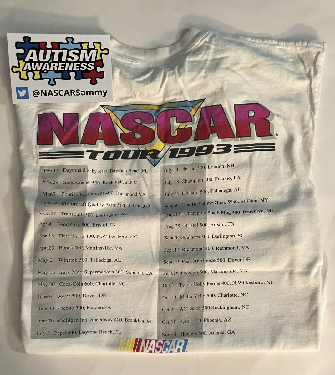 It’s  #GiveAway Time!

 A #NASCARThrowback for #AutismAwareness 

Win this super-cool <a href="/TooToughToTame/">Darlington Raceway</a> T-shirt from the 1993 Transouth 500. 
It’s really neat! 

Follow me, Repost &amp; Tag some friends.

Thanks for donating, <a href="/rmlrny/">Robert Mulrooney</a>.👍🏻🧩🏁
Winner announced 5/15.