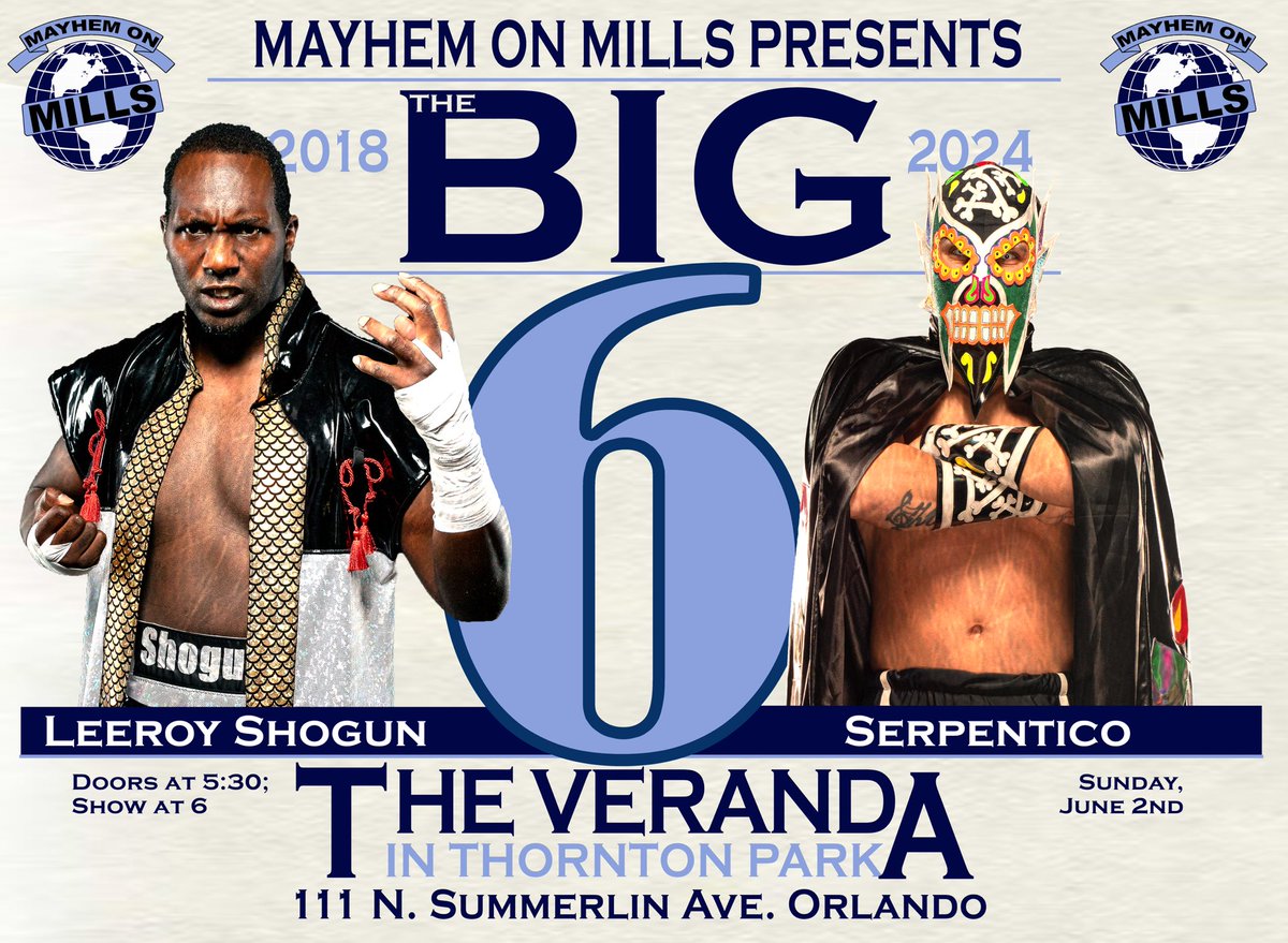 MATCH ANNOUNCEMENT!!!! At “The Big 6” we set out to settle once and for all one of mankind’s biggest mysteries: who would win a fight between a snake and a large man!!! On June 2nd it’s: @LeeroyShogun Vs. @KingSerpentico Get your tickets NOW at mayhemonmills.com