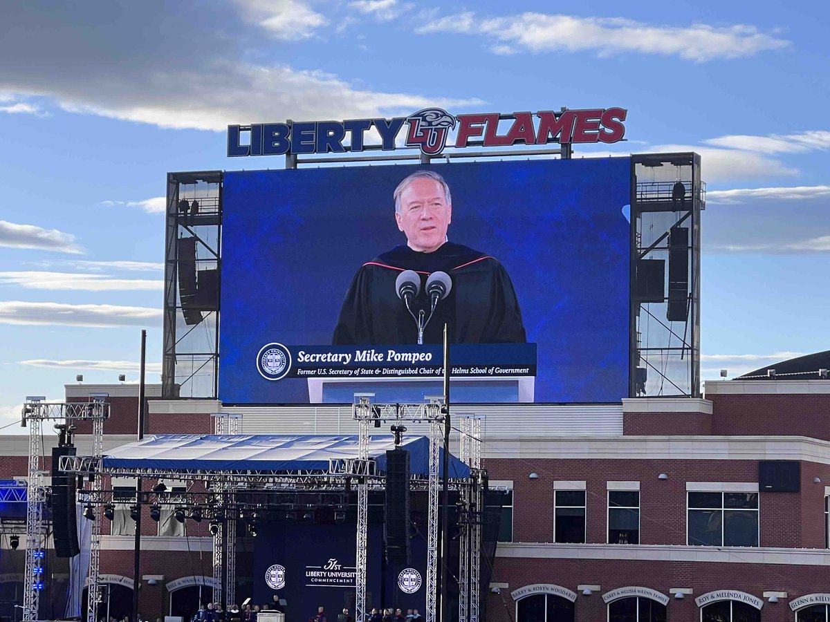 Wonderful to hear Secretary Mike Pompeo speak at our daughter’s graduation from Liberty University. He indicated that 1 our of 5 chaplains in the US Military are Liberty graduates. This is a great school that honors both God and country.