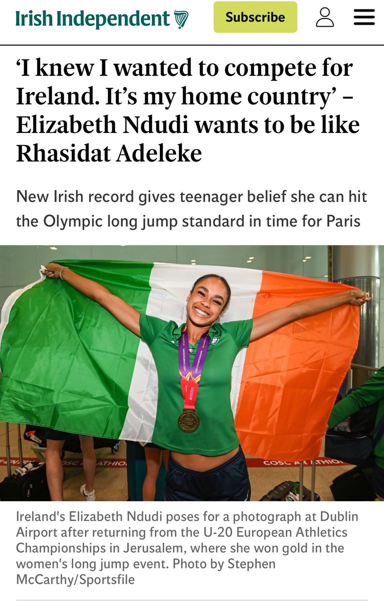Elizabeth you are a star. So is Rhasidat. I am so proud that you fly our mutual flag internationally. You are an inspiration for all of the children of Ireland. Go raibh maith agaibh.