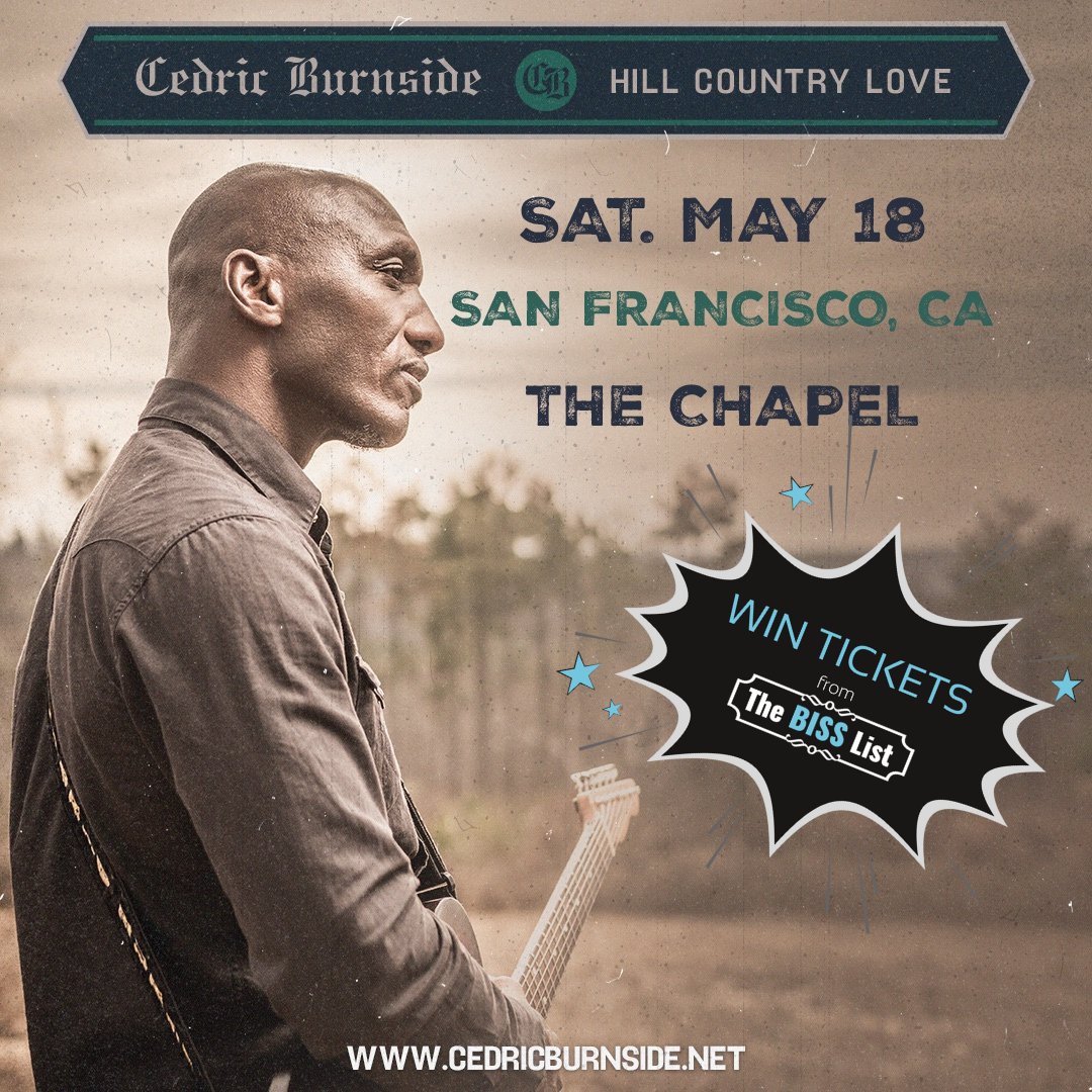 The legendary Cedric Burnside is bringing his incendiary blues to The Ivy Room on 5/18. Get ready for a night of smokin' hot guitar licks and heart-pounding rhythms. Enter to #WINTICKETS at bisslist.com/biss_event/ced….

#bisslist #cedricburnside #guitar #ivyroom #eastbay #livemusic