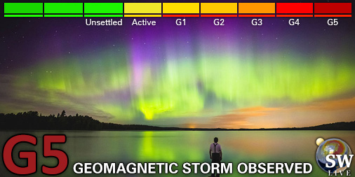 Extreme G5 geomagnetic storm (Kp9)$1$sThreshold Reached: 22:54 UTC Follow live on spaceweather.live/l/kp