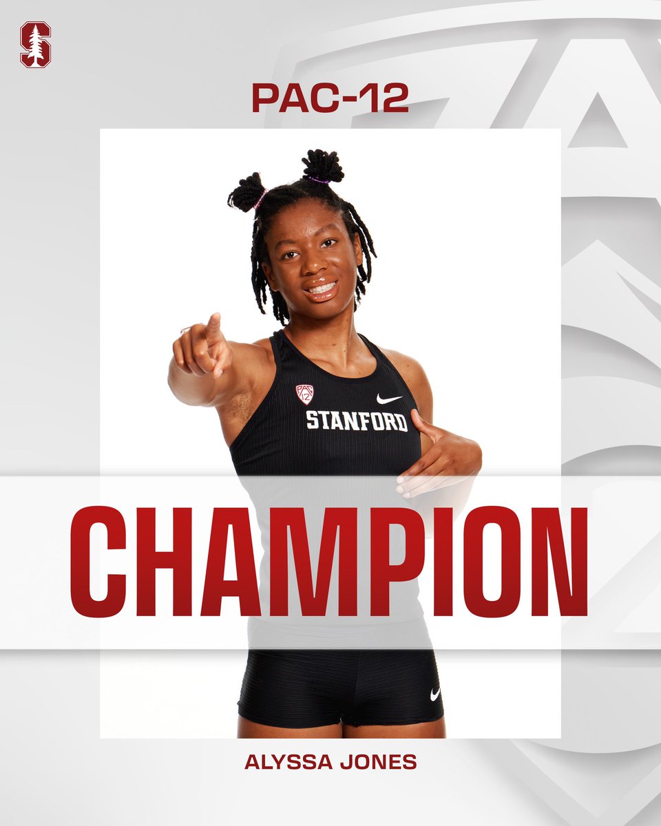 Repeating as Pac-12 long jump champion, Alyssa Jones!! In a dramatic competition, Alyssa jumps a season-best 21-3 1/2 (6.49) in the fifth round to take the lead and earn back-to-back championships! #GoStanford