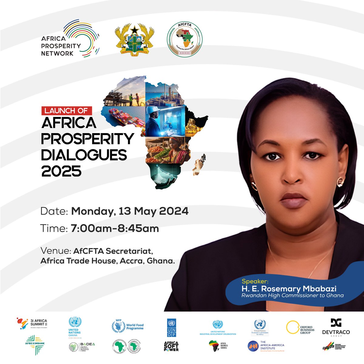 Africa Prosperity Network (@apn_secretariat) on Twitter photo H.E. <a href="/RMbabazi/">Rosemary mbabazi</a>, Rwanda’s Ambassador to Ghana, will join us for the launch of APD 2025 on Monday, 13 May 2024.
Don't miss it!
<a href="/RwandainGhana/">Rwanda in Ghana</a>
#africaprosperitydialogues2025 #AfricaProsperityDialogues #AfCFTA #Agenda2063 #ECOWAS H.E. <a href="/RMbabazi/">Rosemary mbabazi</a>, Rwanda’s Ambassador to Ghana, will join us for the launch of APD 2025 on Monday, 13 May 2024.
Don't miss it!
<a href="/RwandainGhana/">Rwanda in Ghana</a>
#africaprosperitydialogues2025 #AfricaProsperityDialogues #AfCFTA #Agenda2063 #ECOWAS