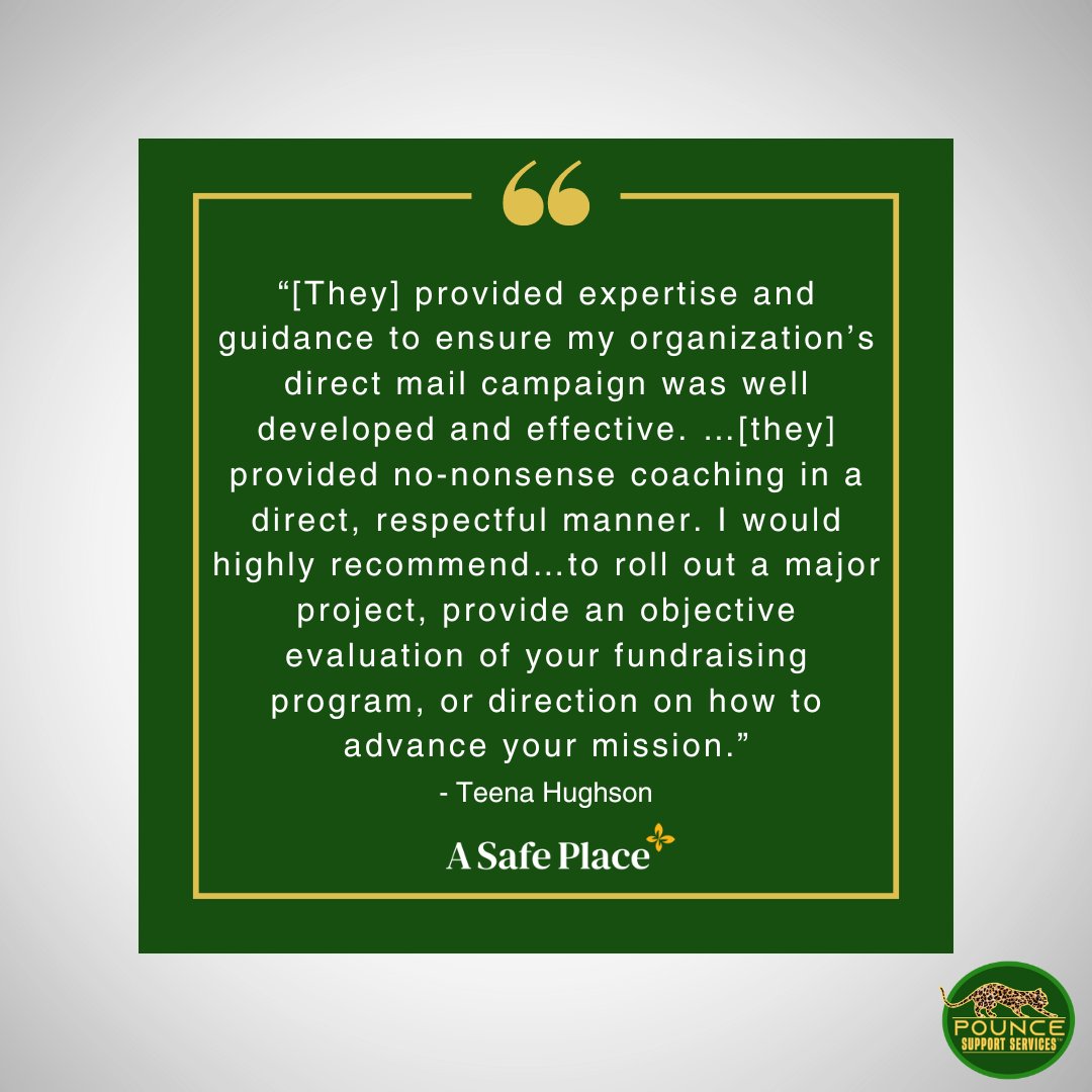 Thank you, Teena Hughson,  for your fantastic testimonial about our work with A Safe Place. We're  thrilled to have provided expertise and guidance to ensure success. 

#clientspotlight #grantwriter #workwithus #supportservices