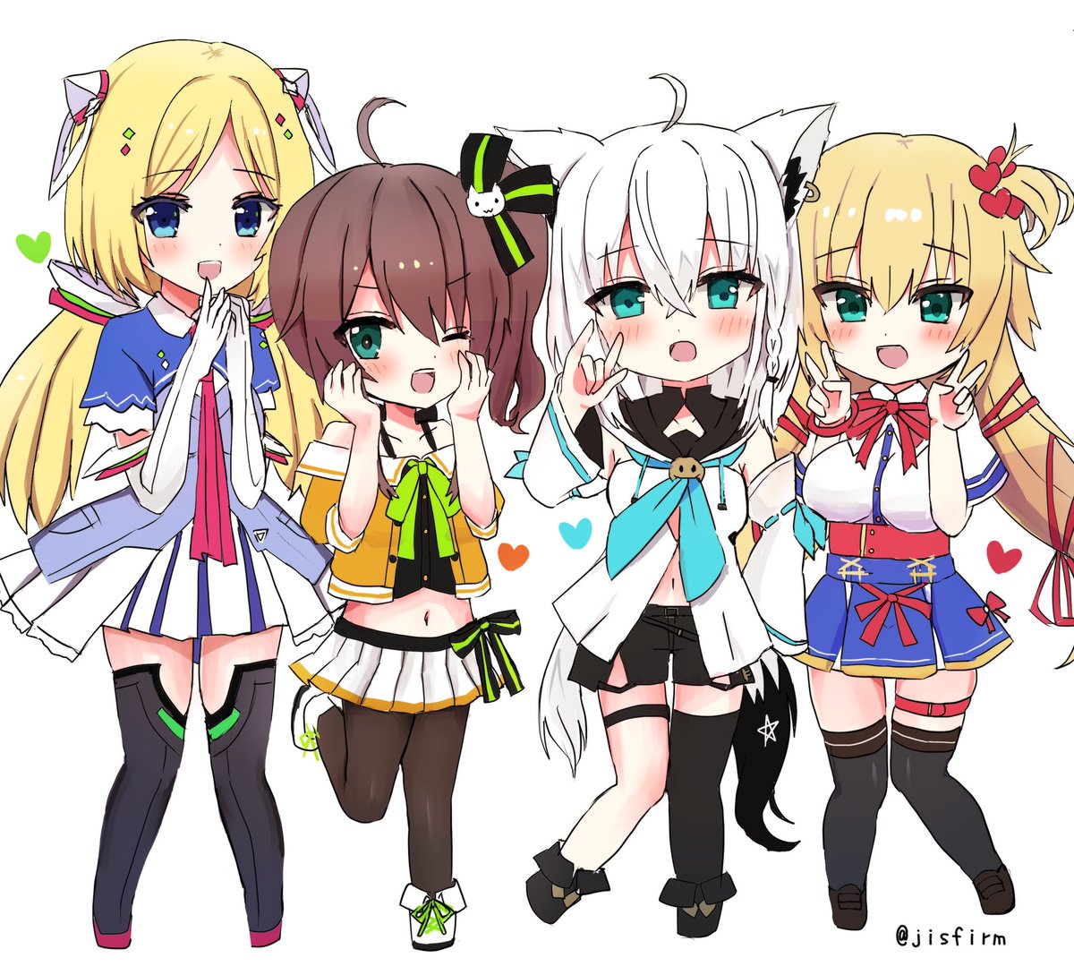 akai haato ,akai haato (1st costume) ,aki rosenthal ,natsuiro matsuri ,natsuiro matsuri (1st costume) ,shirakami fubuki ,shirakami fubuki (1st costume) long hair breasts looking at viewer blush smile open mouth short hair  illustration images