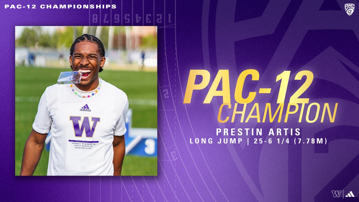 𝑫𝑨𝑾𝑮𝑺 𝑮𝑶𝑻 𝑺𝑶𝑴𝑬 𝑩𝑰𝑻𝑬!! 🥇 Prestin Artis flies to a HUGE victory for the Huskies in the long jump 🥇 In round five, Artis went from 6th ➡️ 1st with a leap of 25-6 1/4 and that stood as the winner! +10 𝑇𝐸𝐴𝑀 𝑃𝑂𝐼𝑁𝑇𝑆 #GoHuskies x #Pac12TF