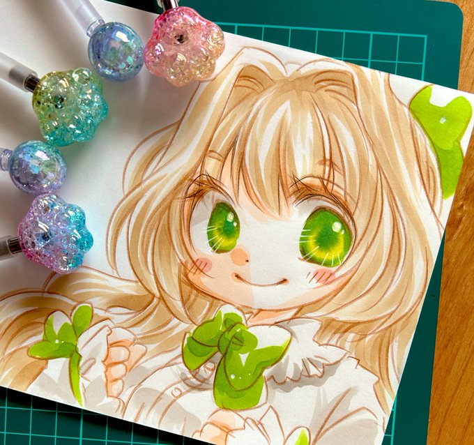 「blonde hair green ribbon」 illustration images(Latest)