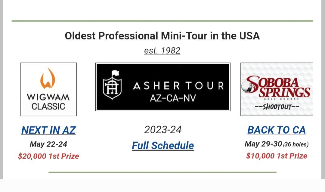 13th & Final🔹️A S H E R  T O U R🔹️Event
in AZ, May 22-24 @WigwamResort, then on to CA for the final two events of the season. @ASHERTOUR @wigwamresort #azgolf #progolf