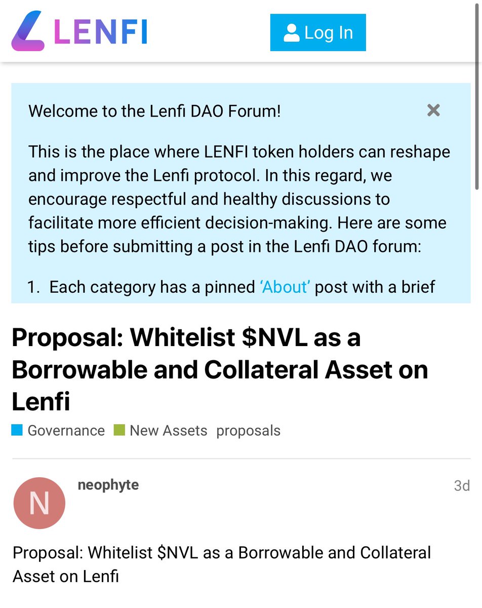‼️ATTENTION $NVL HOLDERS‼️ Please create a profile in LENFI forum if you have to, this vote is highly important if you want to unlock the liquidity in your NVL token. This will allow you have purchasing power to buy more NVL or even pay your house rent with the new liquidity…