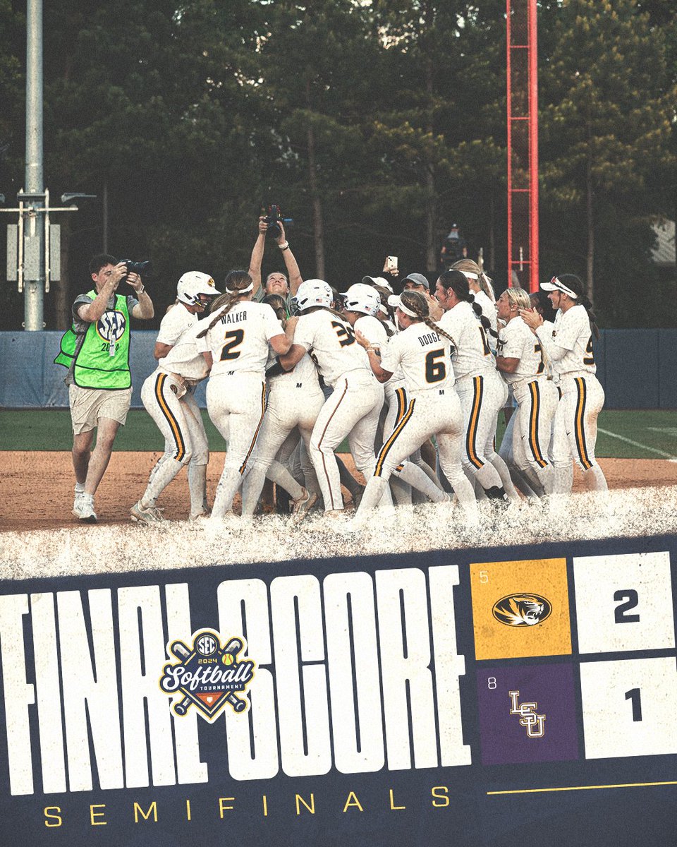 GOT IT DONE 👏 @MizzouSoftball defeats LSU in extra innings to earn themselves a trip to the Championship game! #SECSB x #SECTourney