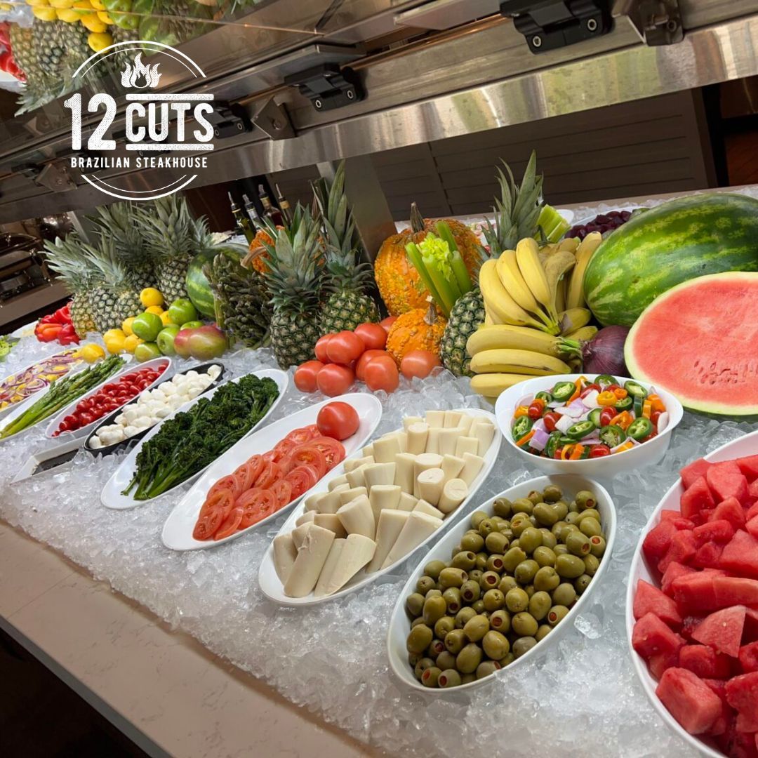 Feeling leafy, not beefy? No worries! Our salad bar at 12 Cuts Brazilian Steakhouse is a haven for health-conscious foodies. Join us for lunch or dinner and create a masterpiece of freshness! @dallasarboretum #12CutsBrazilianSteakhouse #DallasFoodie #DallasTexas #DFWFoodie