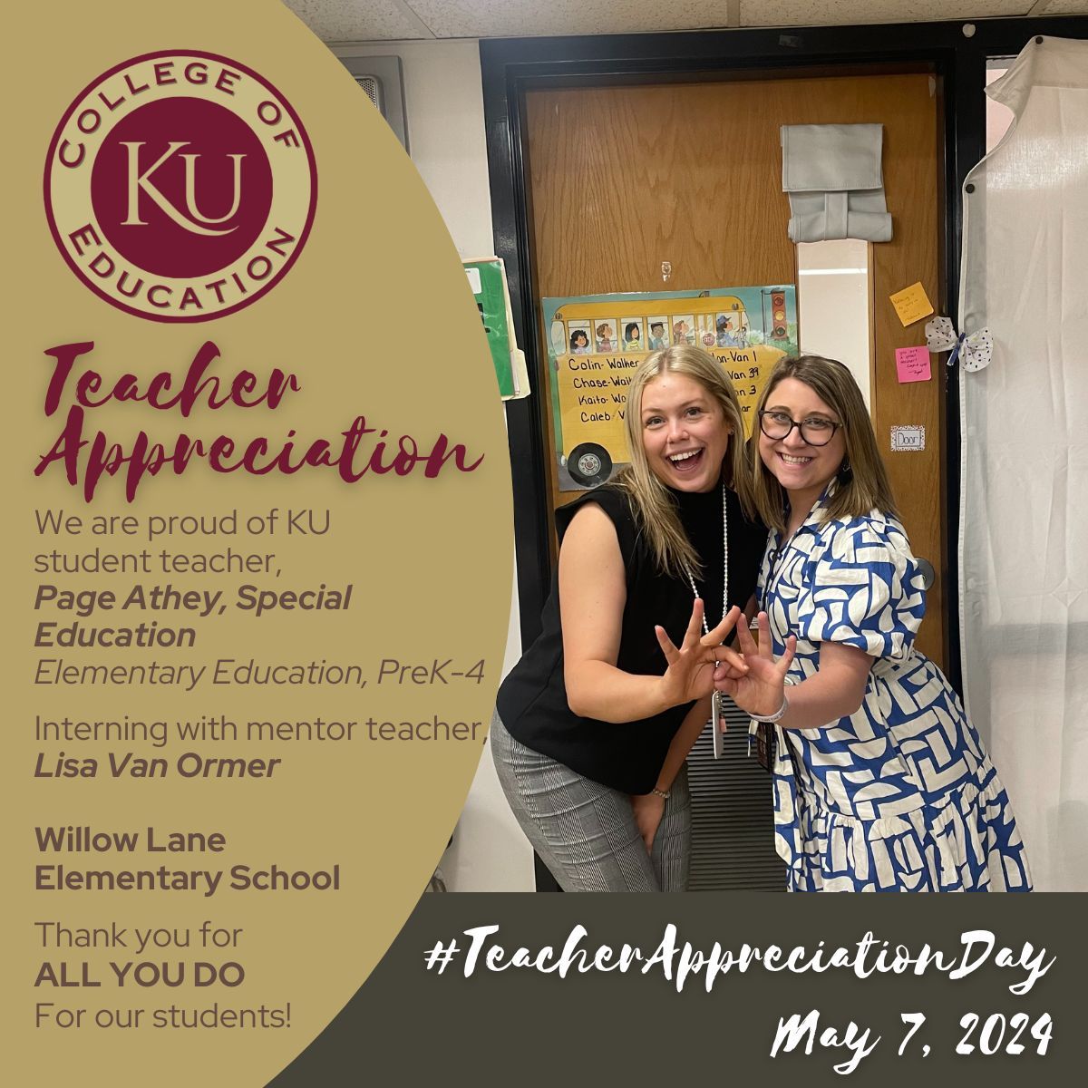 KU student Page Athey is #StudentTeaching with mentor Kendra Boris in Autistic Support at John S. Clarke Elementary School in @PASDTide SD. 
Thank you for all you do for our students!
@KutztownU @KutztownAlumni  #NAESP #NASET #TeacherAppreciation #EducationAtKU #KUCOE