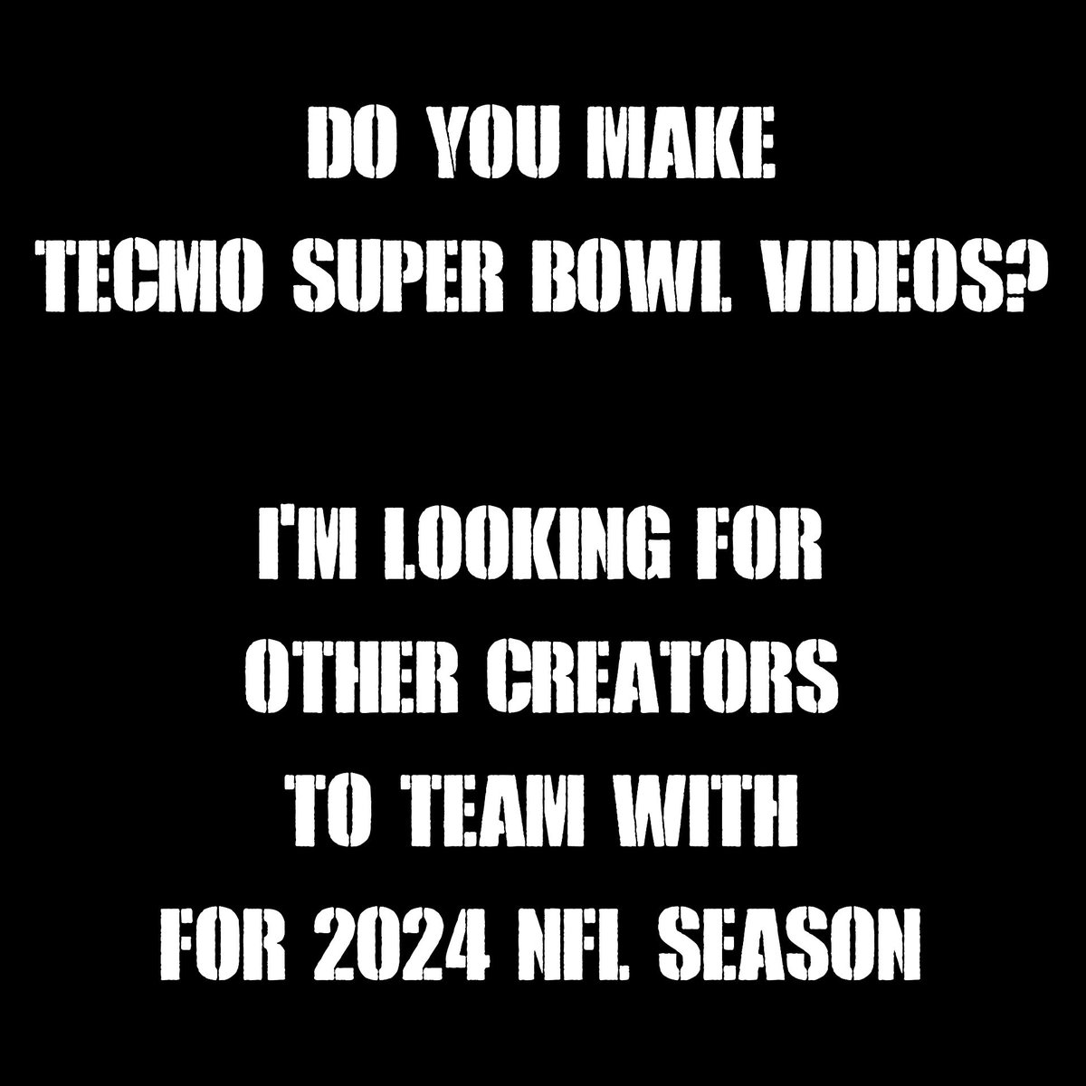 🚨 Calling All #TecmoSuperBowl Creators 🚨
Let's Make The 2024 #NFL Season Fantastic
📩 Message Me For Details 📩