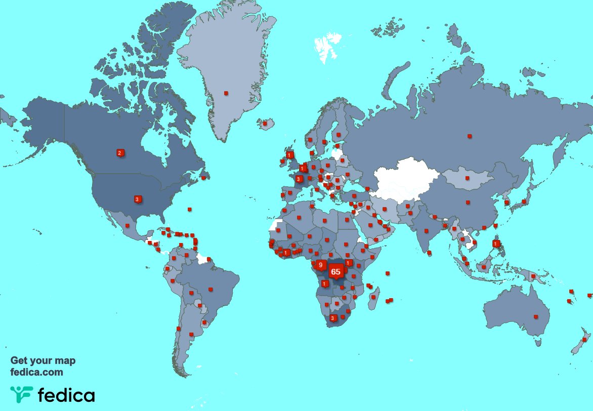 J'ai 511 nouveaux abonnés, de République démocratique du Congo, Cameroun, Afrique du Sud, et plus la semaine dernière. Voir fedica.com/!HonoreMvula1