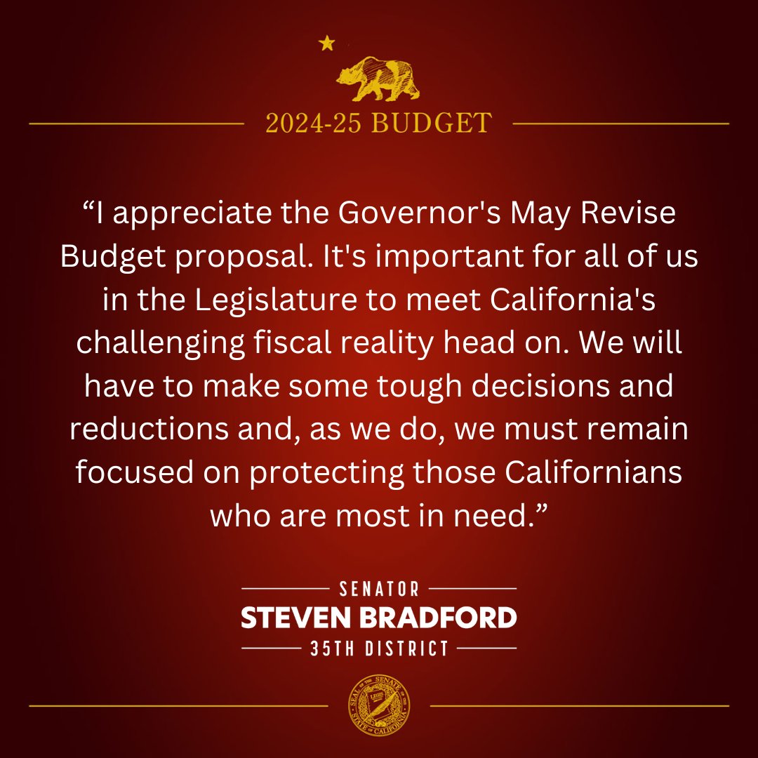 My statement on the Governor's May Revise Budget proposal. #CALeg #CABudget