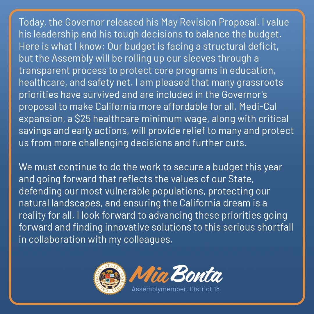 My statement on @CAGovernor’s May Revision to the State Budget ⤵️