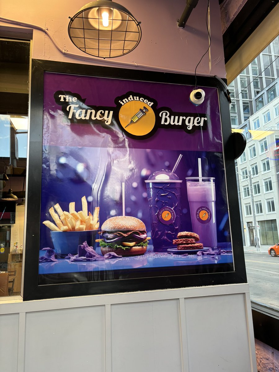 So confused by the new “Fancy Induced Burger” on Bloor and Bathurst. I walked in out of morbid curiosity only to be greeted by this weird AI-generated burger art