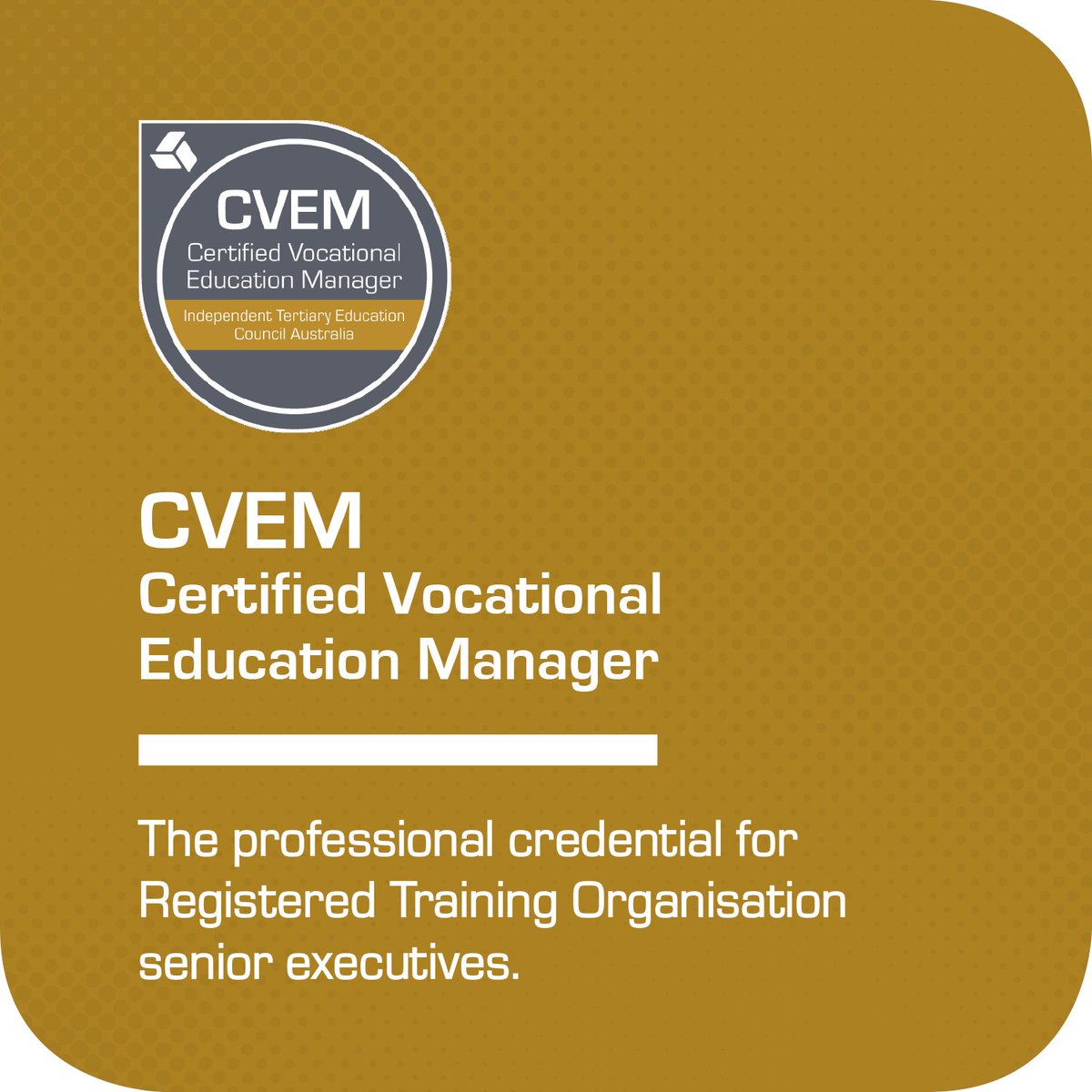 CVEM Credential — Providing senior executives in the #VocationalTraining with a recognised professional credential. Find out more at:  ow.ly/XISv50RmAG5