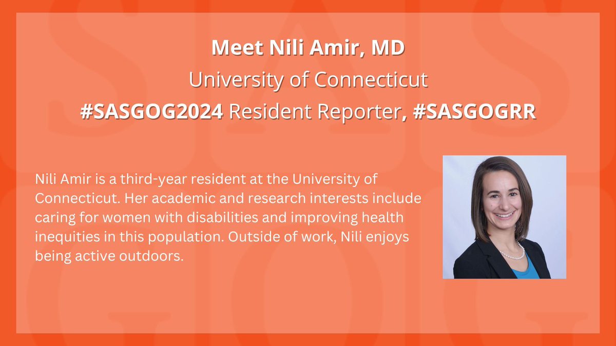 Meet your 2024 Resident Reporters! Learn more about Dr. Nili Amir, MD, and follow #SASGOGRR during #SASGOG2024 for a live look-in at the meeting.