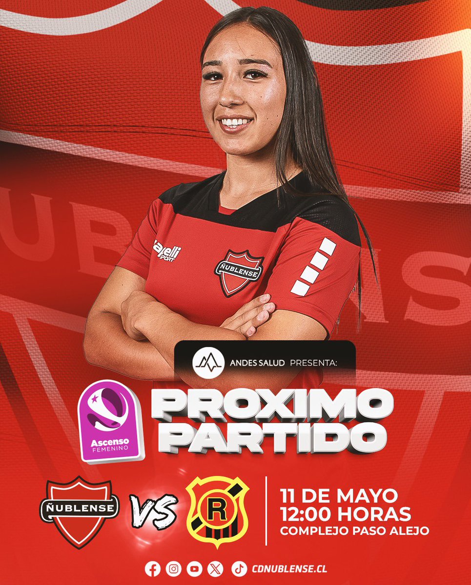 𝐏𝐑𝐎𝐗𝐈𝐌𝐎 𝐏𝐀𝐑𝐓𝐈𝐃𝐎 presentado por Clínica Andes Salud Chillán • Las Diablas Rojas recibirán a Rangers de Talca en Paso Alejo, en una nueva fecha del Ascenso Femenino 💪🏻 ¡Vamoooos con todo, Diablas Rojas! ⚽️