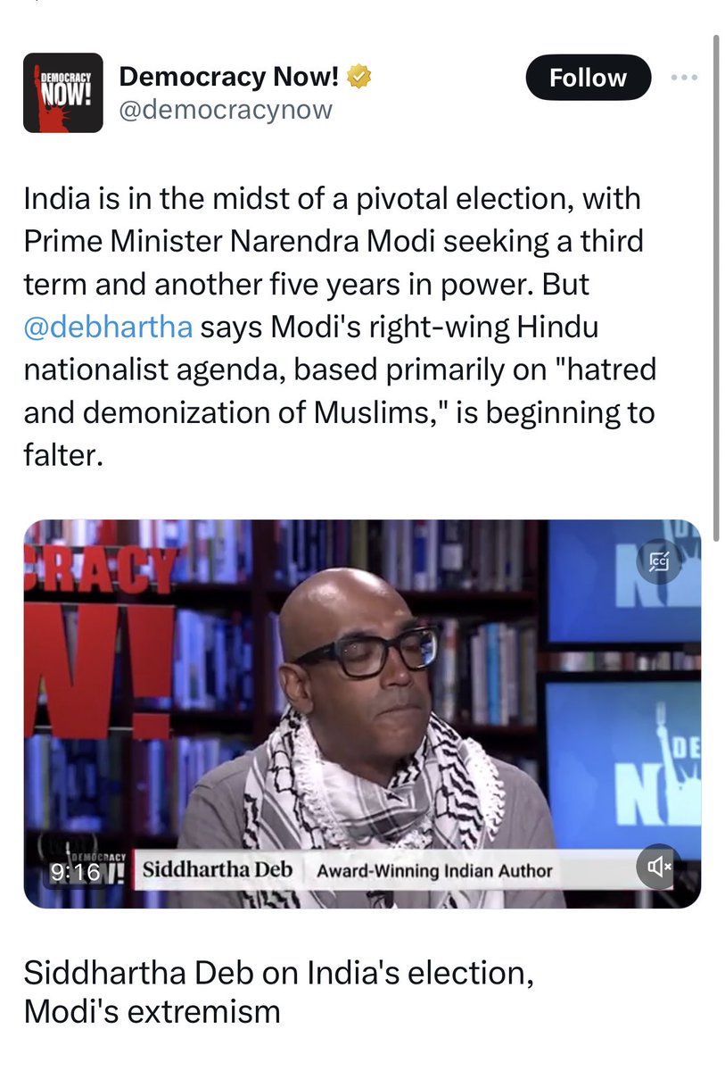 Another dumb Gunga Din working for Anglo media, a self-hating Indian man who thinks he is half-Arab, half-white. Shame on @democracynow for your racist imperialism.