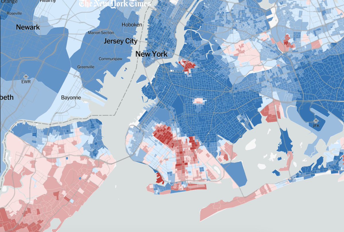 @PoliticalDeamon See that super dark red cluster in Brooklyn? thats where most of them live, Borough Park is the northernmost of that blob, Midwood is the center and west of it, and then Gravesend is the south of it (along the coast there is actually Russians not Jews)